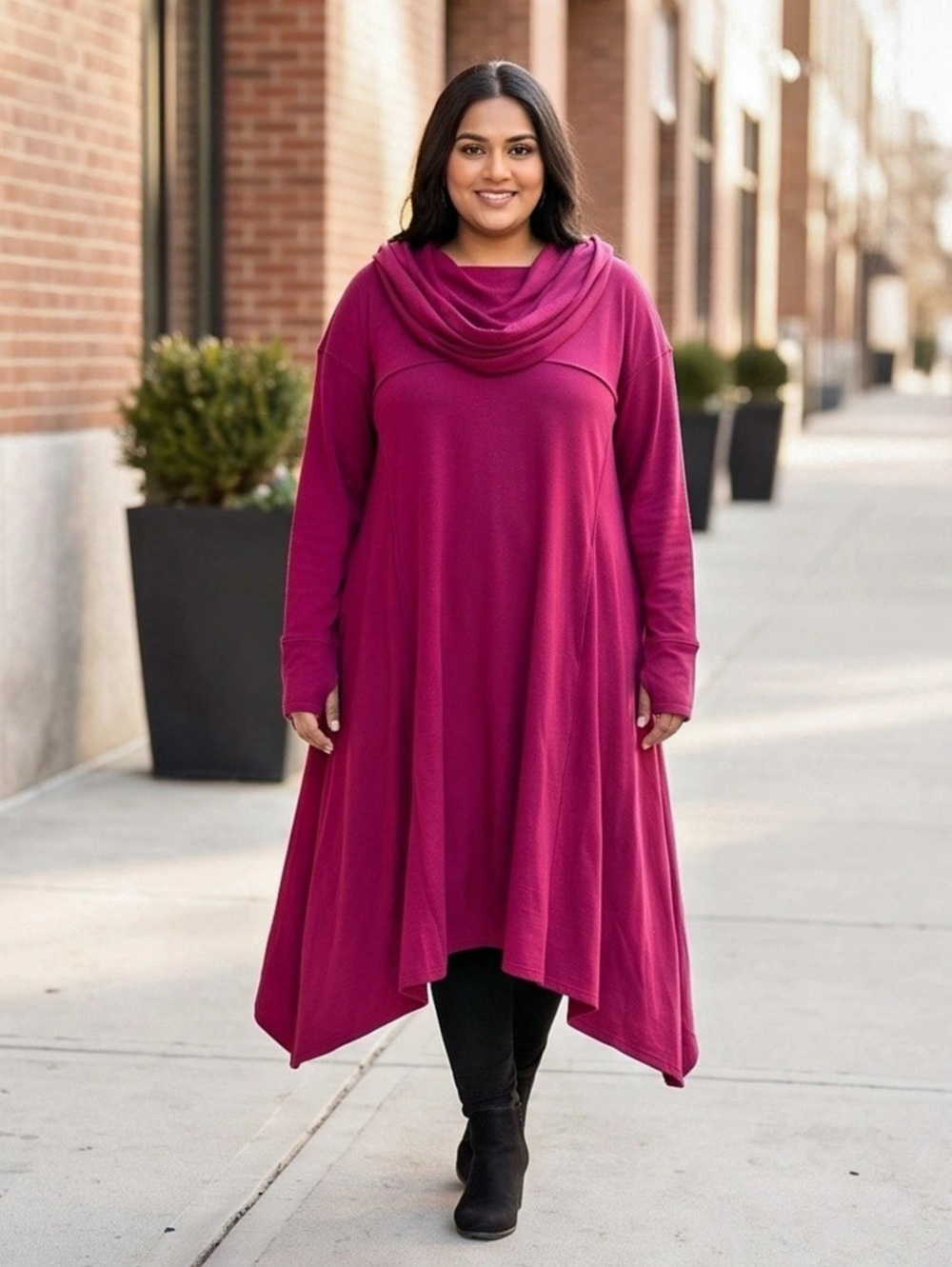 Pink High-Low Hooded Dress